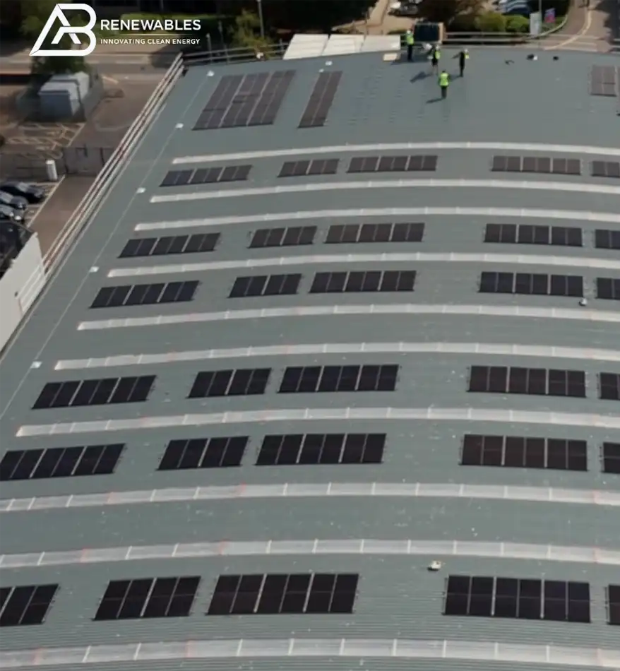 high-output commercial rooftop solar system installed by AB Renewables in hampshire